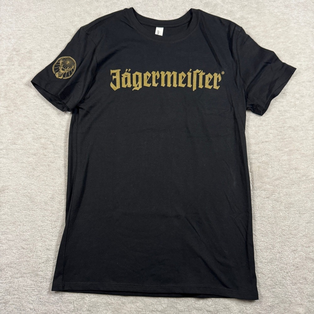 Jagermeister T-Shirt Womens Small Black Gold‎ Graphic Logo Promo Threadfast Tee